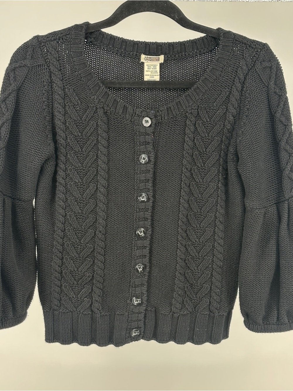 Women’s Medium Route 66 Black Cable Knit Button-Front Whimsygoth Cardigan